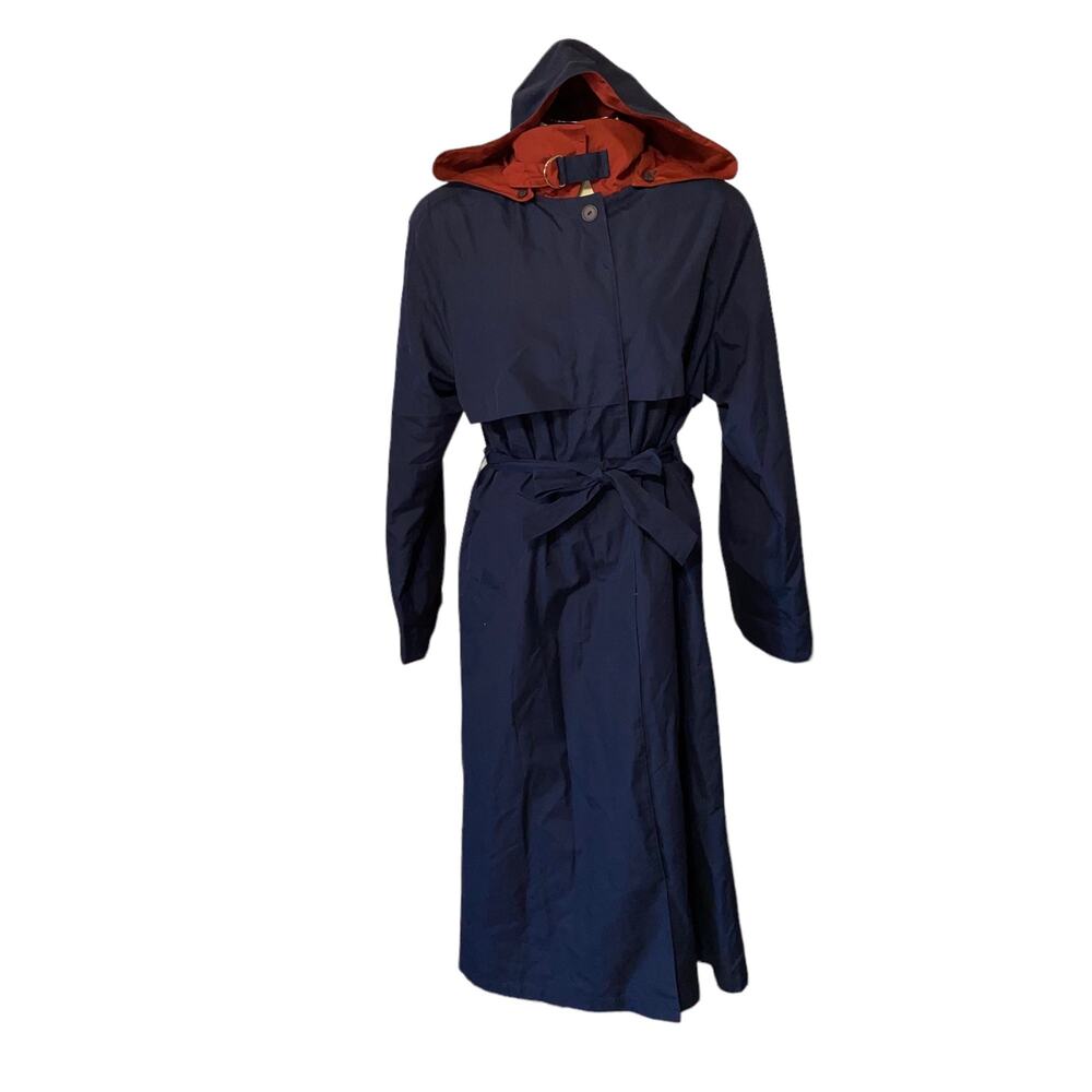 Vintage Investment Hooded Belted Trenchcoat Blue and Red Women's Size 10